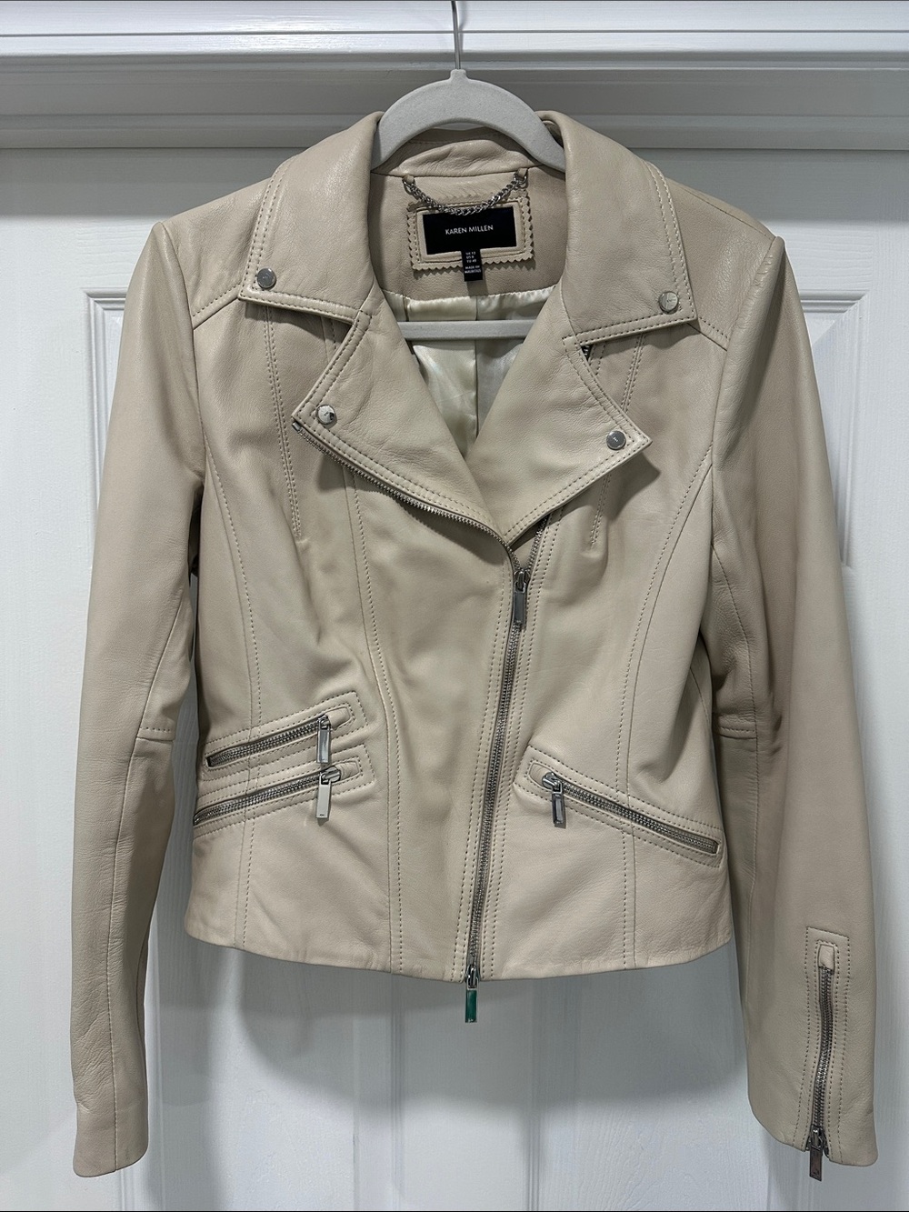 Karen Millen Cream Leather Biker Jacket